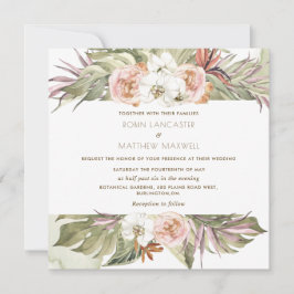 Convites Folha de Palma Floral Tropical, Casamento Quadrado