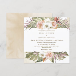 Convites Folha de Palma Tropical Floral, Casamento Ao Largo