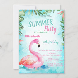 Convites Folha de Palme,Flamingos Fofos Festa de Aniversári