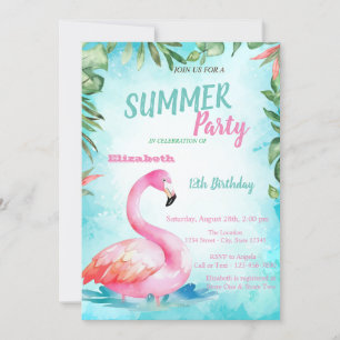 Convites Folha de Palme,Flamingos Fofos Festa de Aniversári