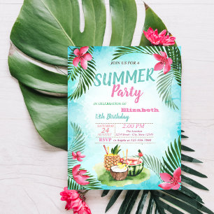 Convites Folha de Palmea,Flores Tropicais,Frutas Festa de A