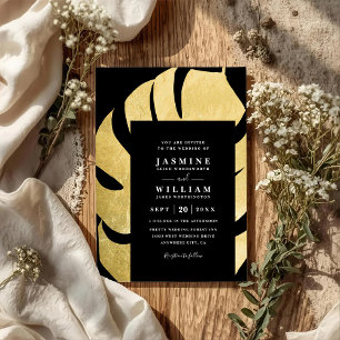 Convites Folha de Palmeira em Preto Casamento Código QR Chi