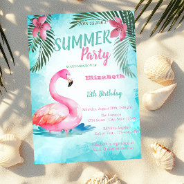 Convites Folha de Palmeira,Flamingos Rosa de Aniversário