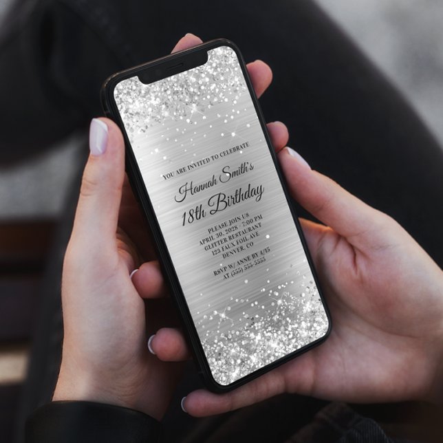 Convites Folha de Prata escovada com brilho 18.o aniversári (Criador carregado)