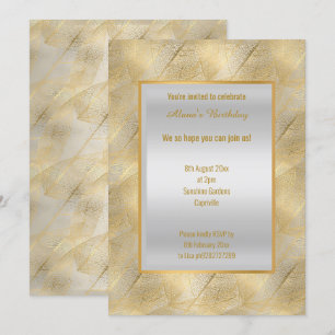 CONVITES FOLHA DOURADA ELEGANTE MODERNA NEGRA TODA OCASIÃO