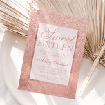 Convites Folha elegante de rosa dourada-falsa doce 16<br><div class="desc">Um chá brilhante,  moderno,  bonito e elegante,  de rosa,  de ouro,  com um falso bloco de folha de ouro rosa,  Sweet 16 convite de aniversário com padrão rosa-ombre de ouro a desaparecer sobre uma folha falsa com uma elegante estrutura de ouro perfeita para uma princesa Doce 16.</div>