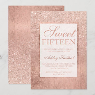 Convites Folha elegante de rosa dourada Faux Chic Sweet 15