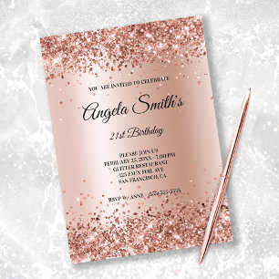 Convites Folha Glitter Dourada de Rosa Sparkly