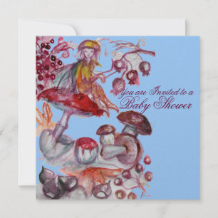 CONVITES FOLHA MÁGICA DE COGUMELOS AZUIS DE BEBÊ CHÁ