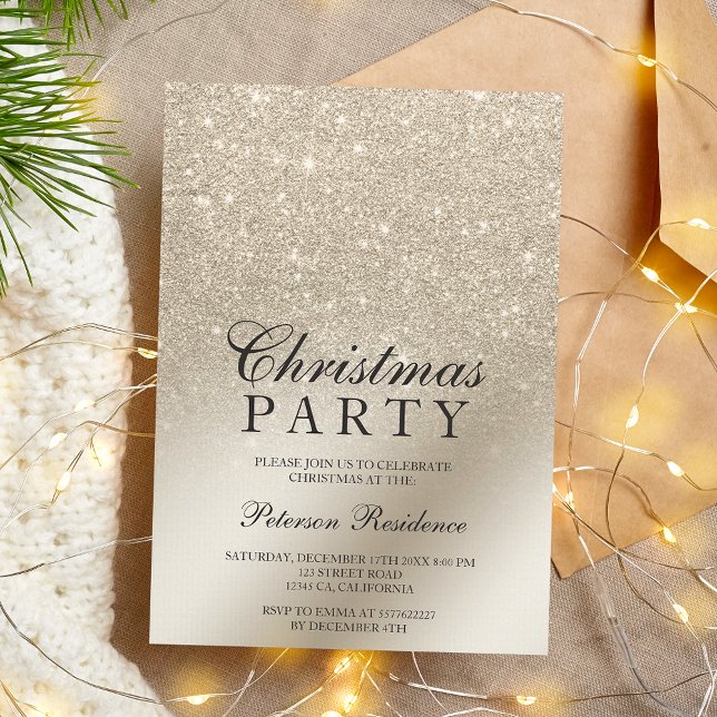 Convites folha metálica ombre de marfim pérola Natal (pearl ivory glitter ombre metallic foil Christmas Invitation)