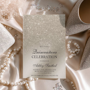 Convites folha metálica ombre de marfim Quinceañera