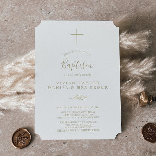 Convites Folha mínima   Batismo Dourado 2 ou 3