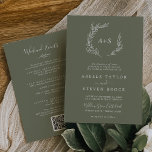 Convites Folha mínima | Casamento de eventos de fim de sema<br><div class="desc">Este convite de casamento para eventos verdes e escuros é perfeito para um casamento de boho. A design apresenta uma simples silhueta verde de folha verde em verde-escuro com estilo minimalista de vassoura de montanha. Salve o papel, incluindo a programação de fim de semana dos eventos na parte traseira do...</div>
