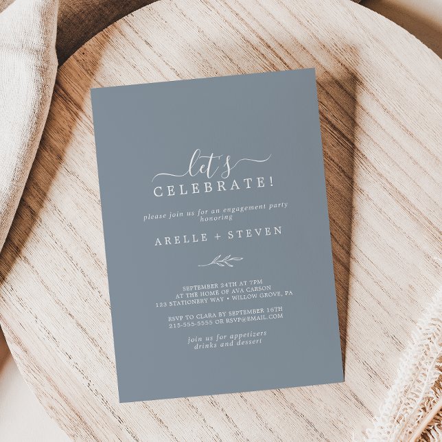 Convites Folha mínima | Celebração de Vamos azul Dusty (Criador carregado)