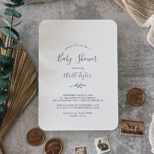 Convites Folha mínima Chá de fraldas de beringelas