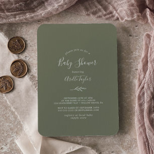 Convites Folha mínima Chá de fraldas Verde escuro
