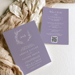 Convites Folha mínima | Lavanda Casamento de Eventos no Fim<br><div class="desc">Este convite de casamento para eventos de lavanda de folha é perfeito para um casamento de boho. A design apresenta uma simples silhueta verde de folha em púrpura lilás pastel com estilo minimalista de jardim boêmico. Salve o papel, incluindo a programação de fim de semana dos eventos na parte traseira...</div>