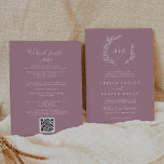 Convites Folha mínima | Mauve Weekend Events Wedding<br><div class="desc">Este convite de casamento para eventos de fim de semana em folha é perfeito para um casamento de boho. A design apresenta uma simples silhueta verde folha em cor roxa romântica, cor-de-rosa, com estilo minimalista de jardim boêmico. Salve o papel, incluindo a programação de fim de semana dos eventos na...</div>