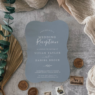 Convites Folha mínima Recepção de casamento azul e branca