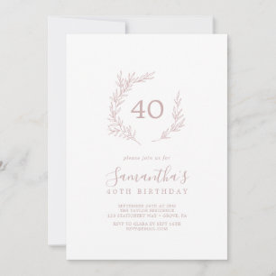 Convites Folha mínima Rosa aniversário de 40 anos