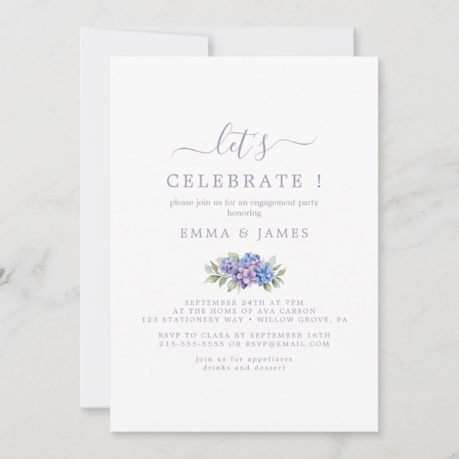 Convites Folha Mínima | Roxo Empoeirado "Vamos Celebrar"  (Frente)