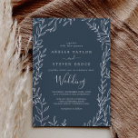 Convites Folha mínima | Slate Blue Wedding<br><div class="desc">Este cartão de convite para casamento azul de folha é perfeito para um casamento elegante. A design apresenta uma simples silhueta verde em azul-cinza escuro com estilo minimalista clássico.</div>