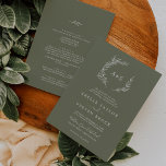 Convites Folha mínima | Verde Escuro Tudo Em Um Casamento<br><div class="desc">Este mínimo de folha verde-escuro, tudo num convite de casamento, é perfeito para um casamento de boho. A design apresenta uma simples silhueta verde-verde-verde em verde-oliva com o estilo minimalista da boêmia montanhosa. Personalize com as primeiras iniciais do casal. Salve o papel, incluindo os detalhes na parte traseira do convite...</div>