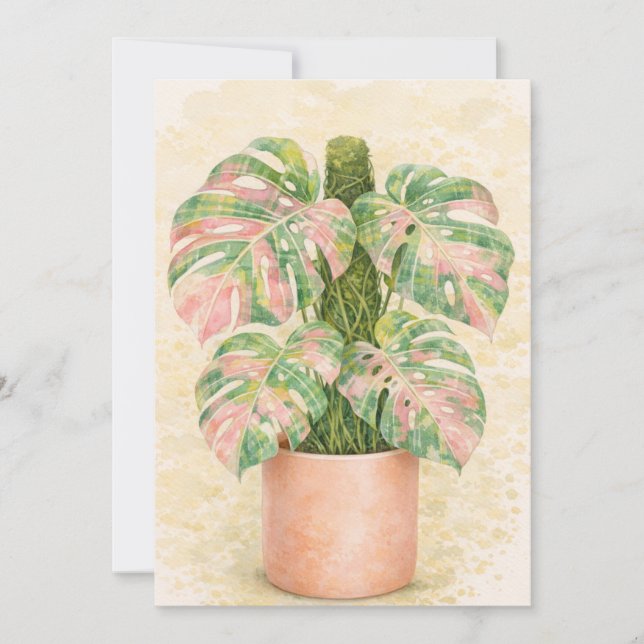 Convites folha monstera xadrez rosa escocesa escócia (Frente)
