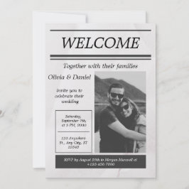 Convites Folha Negra Jornal Simples Vintage Casamento Invit