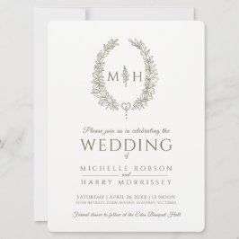 Convites Folha oval arte de casamento azeitona verde e bran