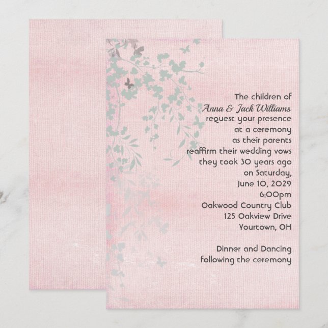 Convites Folha Prata e Rosa  (Frente/Verso)