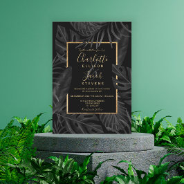 Convites Folha preta tropical, dourada, guião