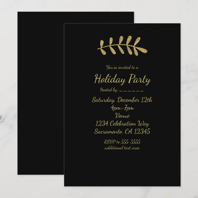 Convites Folha Rústica Dourada Elegante Preto Outono Elegan (Frente/Verso)