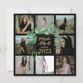 Convites Folha Tópica | Verde e preto | Graduação de fotos