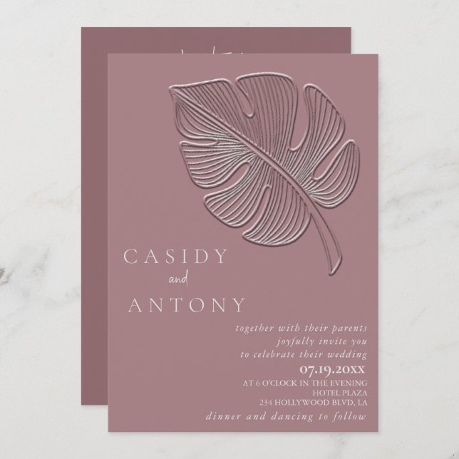 Convites Folha tropical emboscada, simples e gentil, tudo e (Frente/Verso)