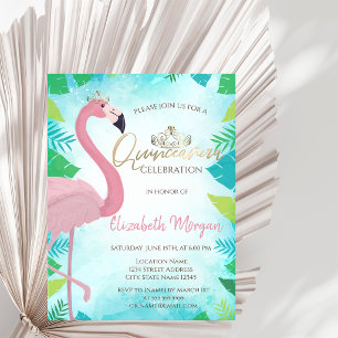 Convites Folha Tropical Flamingo Rosa Verão Quinceañera