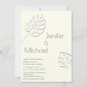 Convites Folha tropical neutra do marfim gravada em uma só