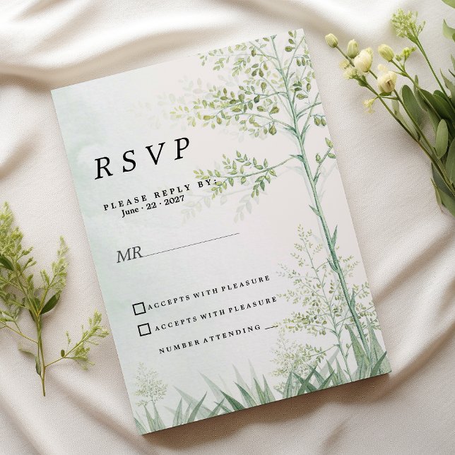 Convites Folha verde-botulínica RSVP (Botanical greenery leaf floral rustic RSVP)