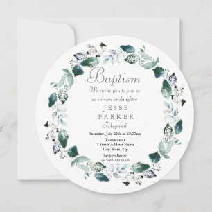 Convites Folha Verde branca, guincho Menina Batismo Convida