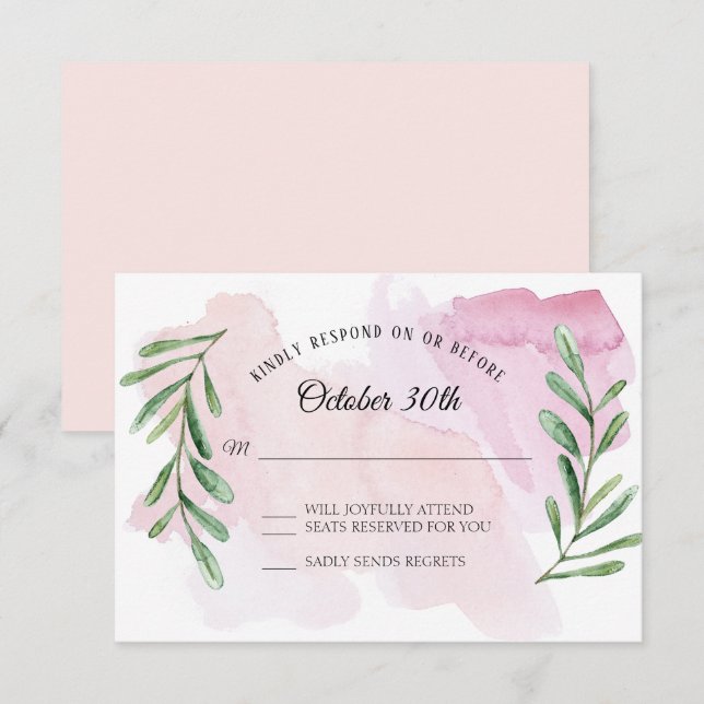 Convites Folha Verde de Eucalipto Rústico RSVP Aquarela Mod (Frente/Verso)