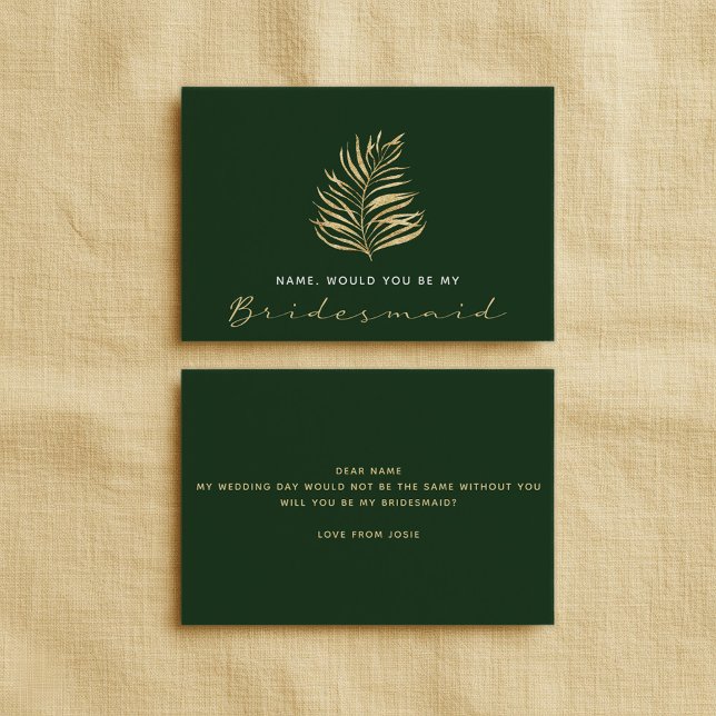 Convites Folha Verde, Você Será Minha Porta-Voz? (Gold fern leaf, Green Will You Be My Bridesmaid Invitation)