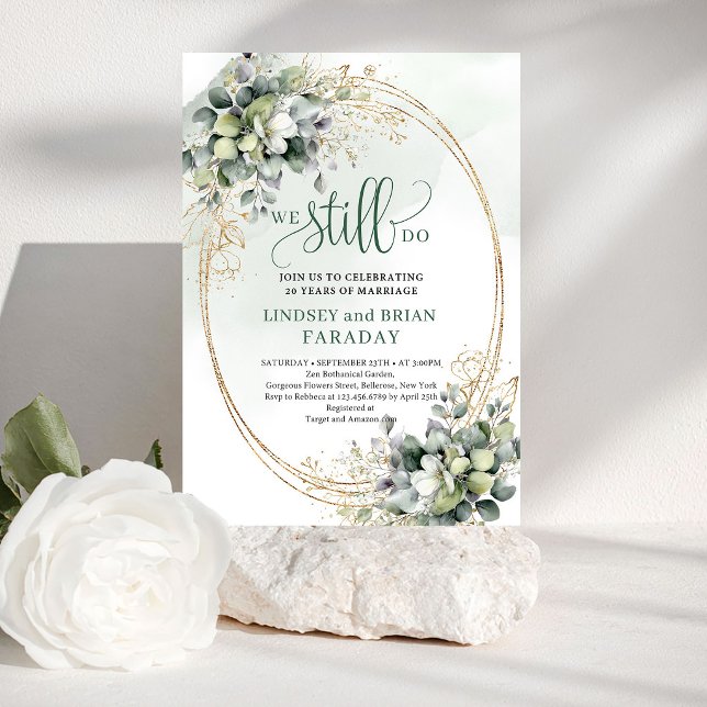 Convites Folhagem Botânica Dourada We Still Do Convidam (Greenery Botanical Gold Foliage We Still Do Invite)