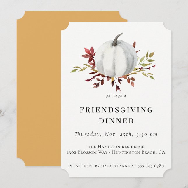 Convites Folhagem Branca de Folhagem Rústica Amizade Pumpki (Frente/Verso)