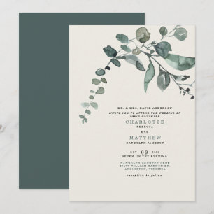 Convites Folhagem Casamento Noiva Pais Verde Azul e Creme