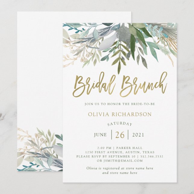 Convites Folhagem Chic| Bridal Brunch (Frente/Verso)