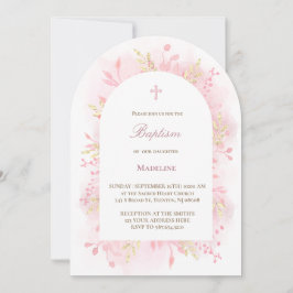 Convites folhagem cor-de-água rosa Baptism