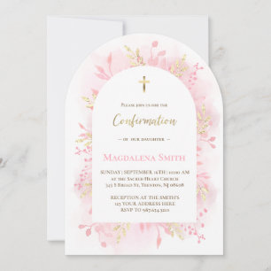 Convites folhagem de aquarela rosa Confirmação