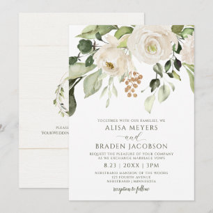 Convites Folhagem de Casamento Elegante Verde Dourado Flora