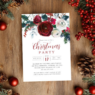 Convites Folhagem de Flores Festivas Encantadoras de Natal 