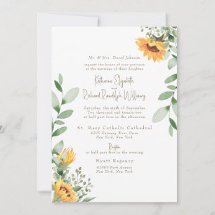 Convites Folhagem de Girassol Elegante Texto Dourado Casame